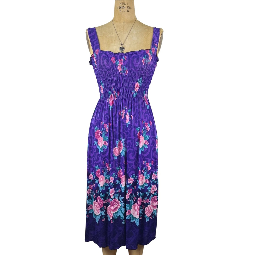 Spring Fairy Maxi Beach Dress Floral Smocked Sz XS-L Cottegecore Summer Boho‎